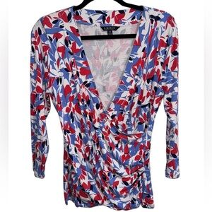Lauren Ralph Lauren Floral Wrap Style Long Sleeve Top Size L Stretch